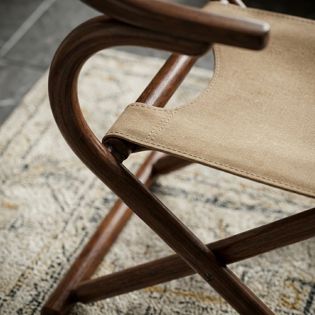 Hans Wegner Style Folding Chair (or Mid-Century Modern Walnut Folding Accent Chair) view 2 - handcrafted furniture detail