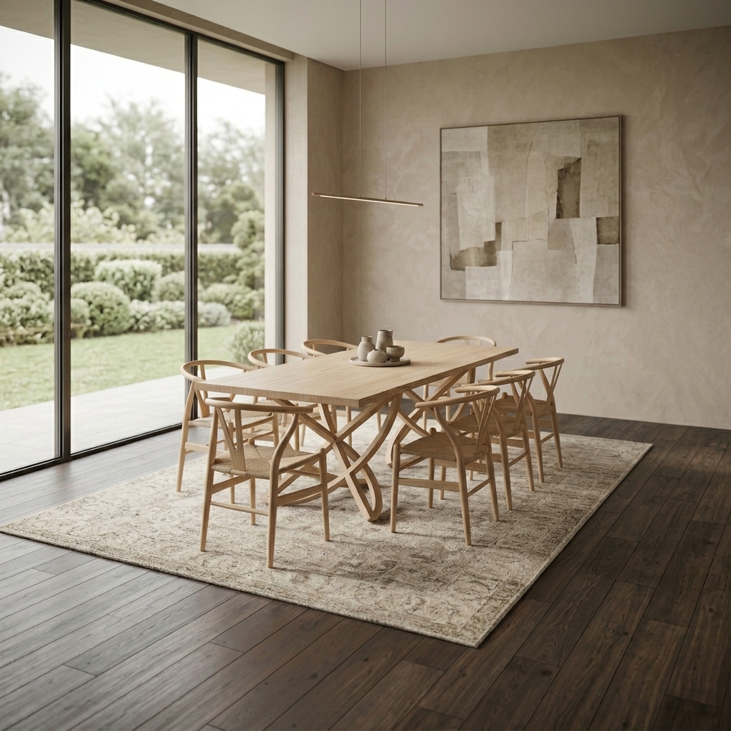 Infinite Intersection White Ash Wood Dining Table Set - handcrafted Indian furniture, A stunning extension of our Infinite Intersection line, this