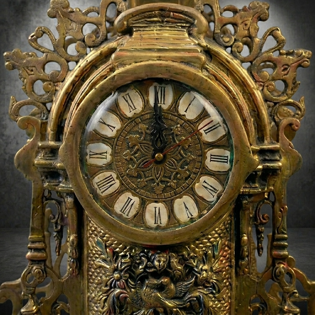 Brass Table Clock with Roman Dial view 2 - handcrafted furniture detail
