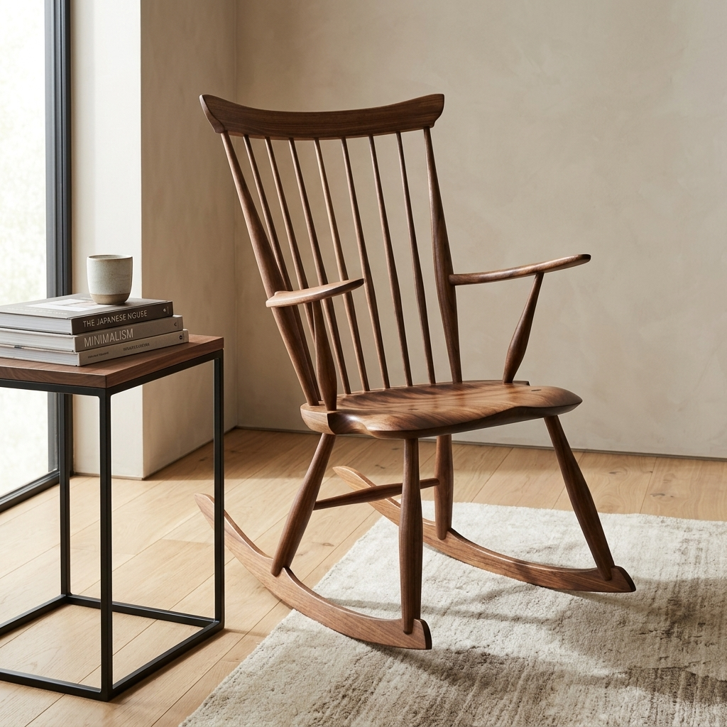 Malmsten Teak High-Back Windsor Rocking Chair - handcrafted Indian furniture, A stunning architectural masterpiece that brings heritage mi