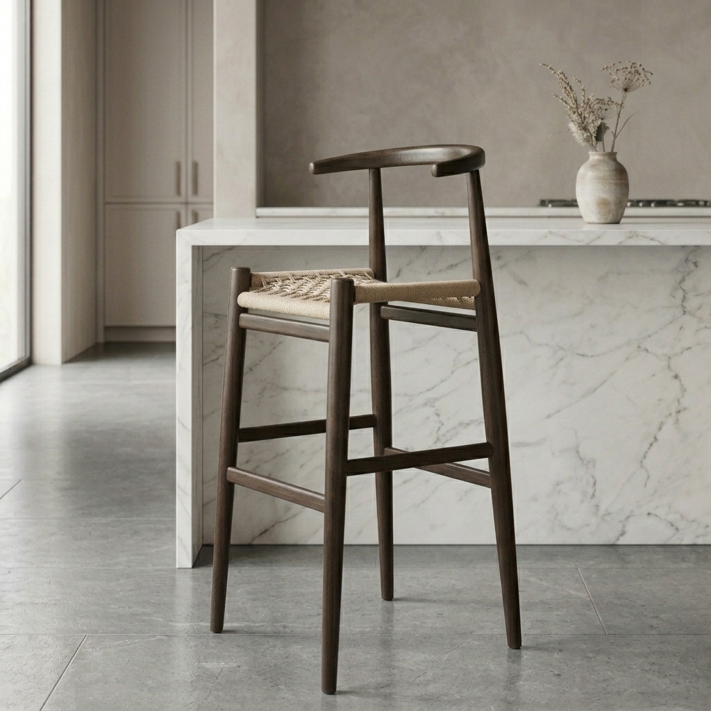Minimalist Woven Cord Bar Stool view 2 - handcrafted furniture detail