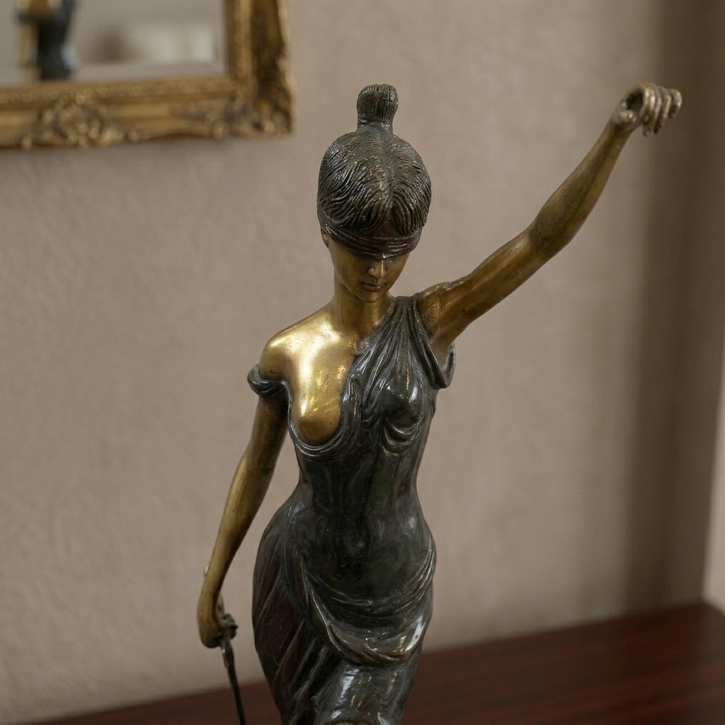 Lady Justice Bronze Statue view 2 - handcrafted furniture detail