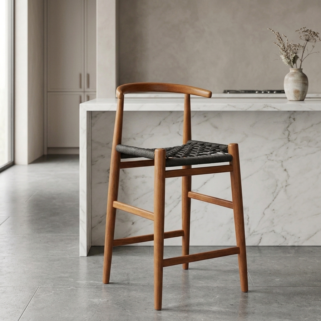 Minimalist Woven Cord Bar Stool view 3 - handcrafted furniture detail