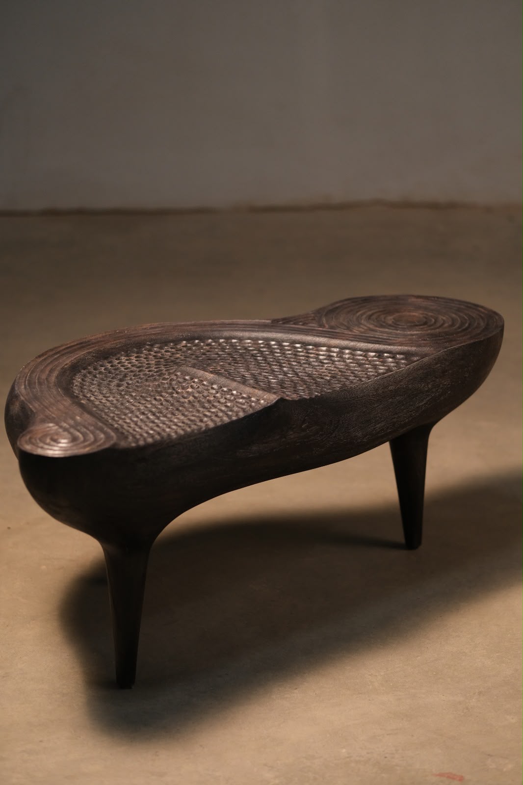 Single Piece wood - Hand Carved Scorched Rich TeakWood Organic Table view 3 - handcrafted furniture detail