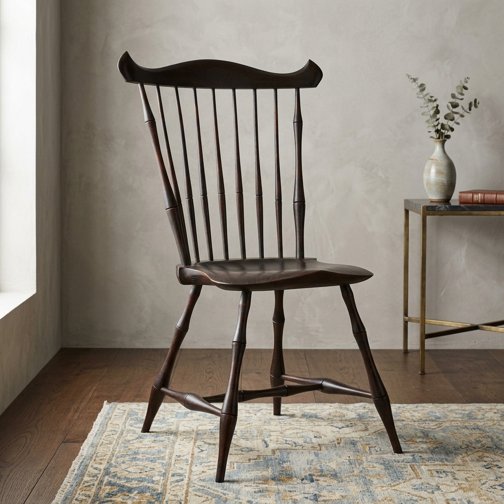 Sculptural Windsor-Style Accent Chair - handcrafted Indian furniture, A striking, high-backed accent chair featuring a dramatic, h