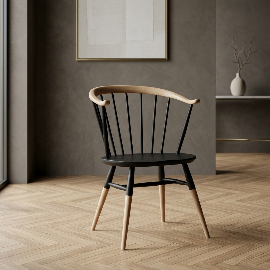 Soren Two-Tone Mid-Century Spindle Armchair - handcrafted Indian furniture, A striking contrast-driven take on classic Scandinavian mode
