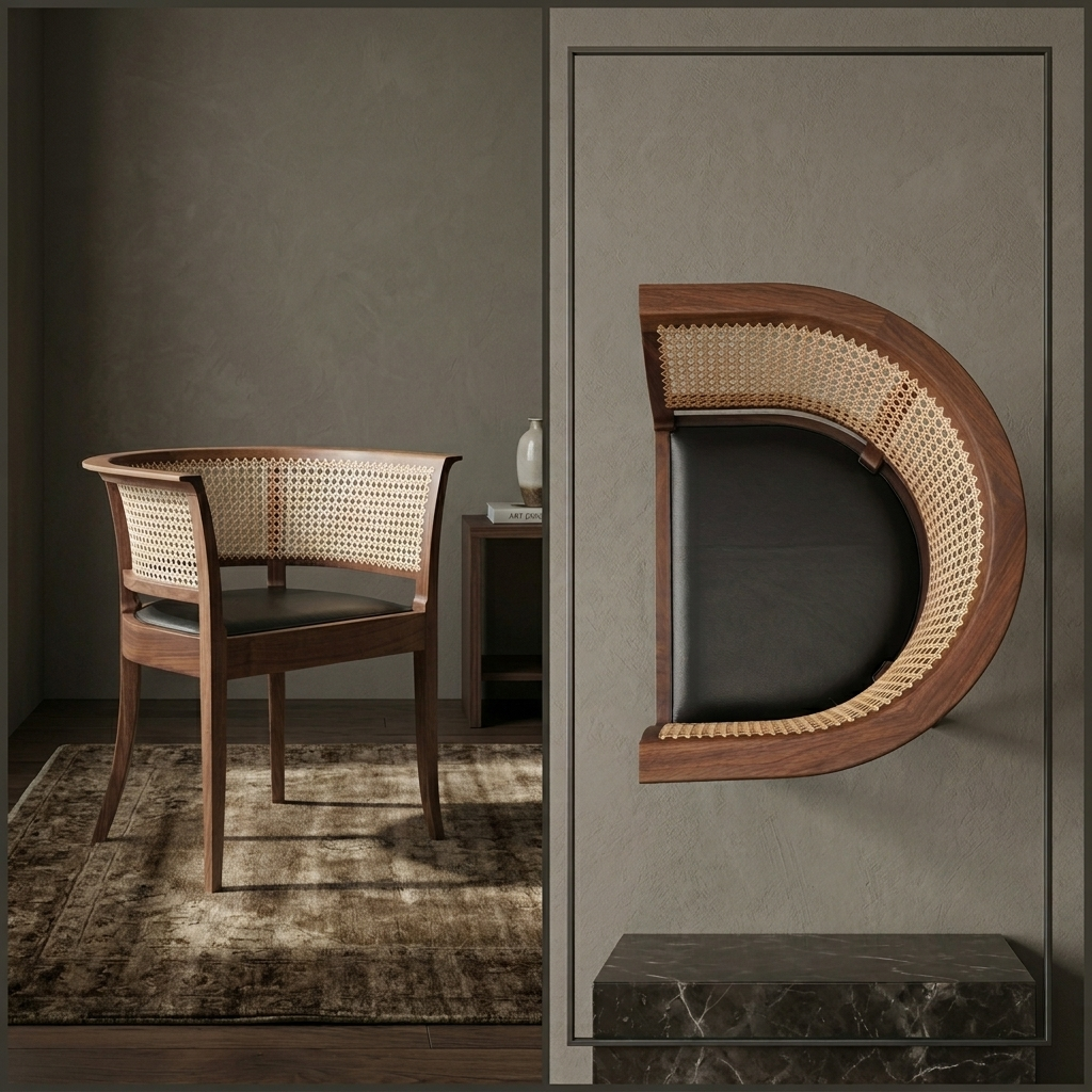 Ash Wood Cane Lounge Chair