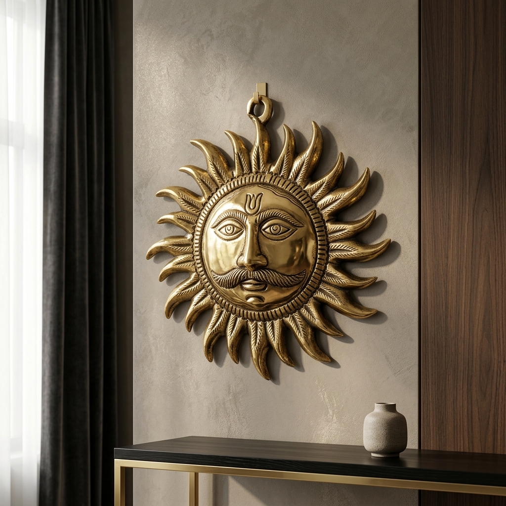 Brass Surya Wall Hanging - premium handcrafted Indian furniture, Bring divine energy and radiant warmth into your space with 