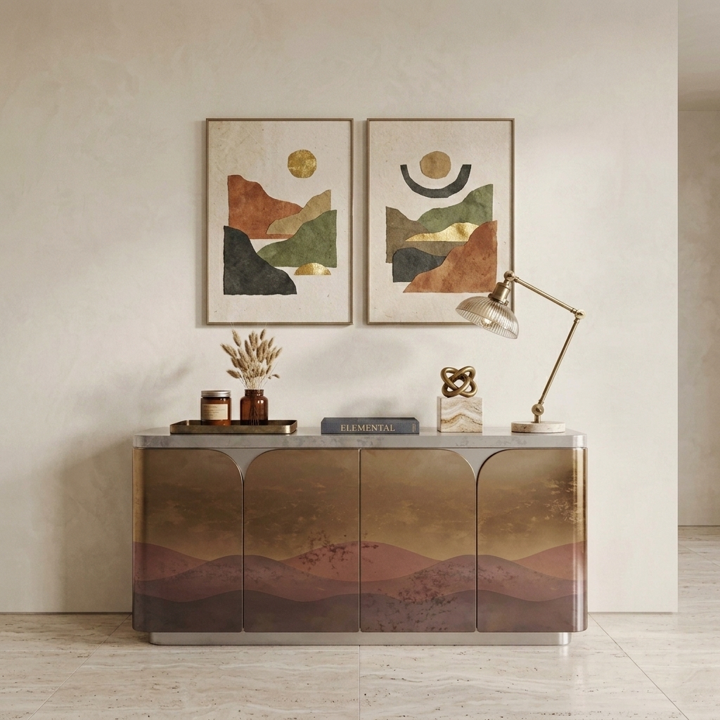  Liquid Metal Horizon Gradient Curved Sideboard view 3 - handcrafted furniture detail