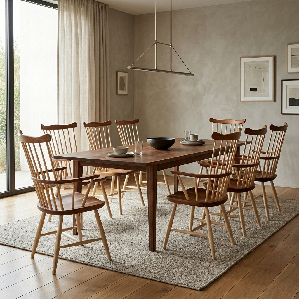 Set of 8: Windsor-Style Armchair - handcrafted Indian furniture, A beautifully crafted, high-back dining armchair showcasing 