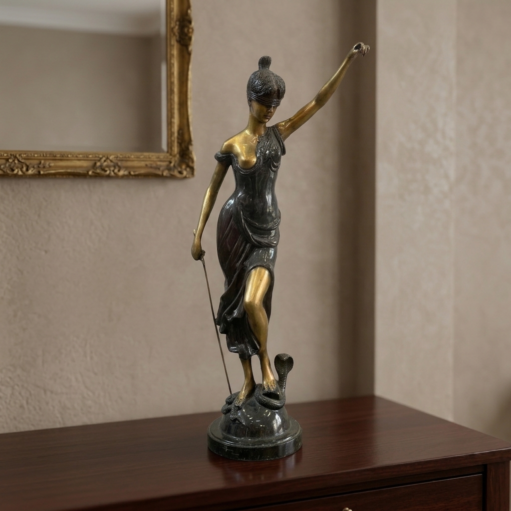 Lady Justice Bronze Statue - premium handcrafted Indian furniture, Classical bronze sculpture depicting Lady Justice (Justitia)