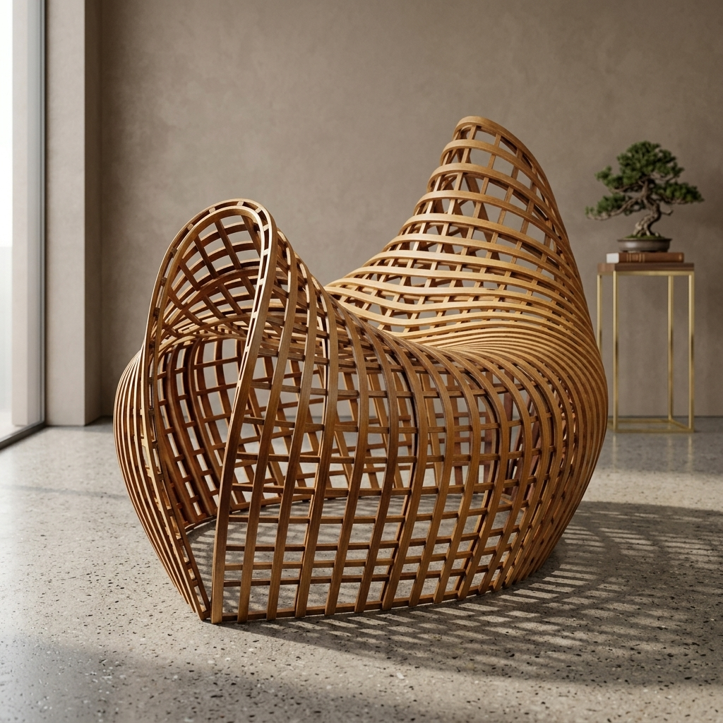 Infinite Contour Sculptural Rattan Accent Chair