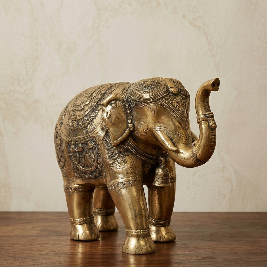 Brass Royal Elephant Sculpture view 3 - handcrafted furniture detail