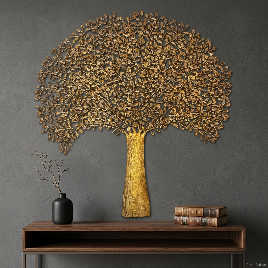 Golden Tree of Life Metal Wall Art view 3 - handcrafted furniture detail