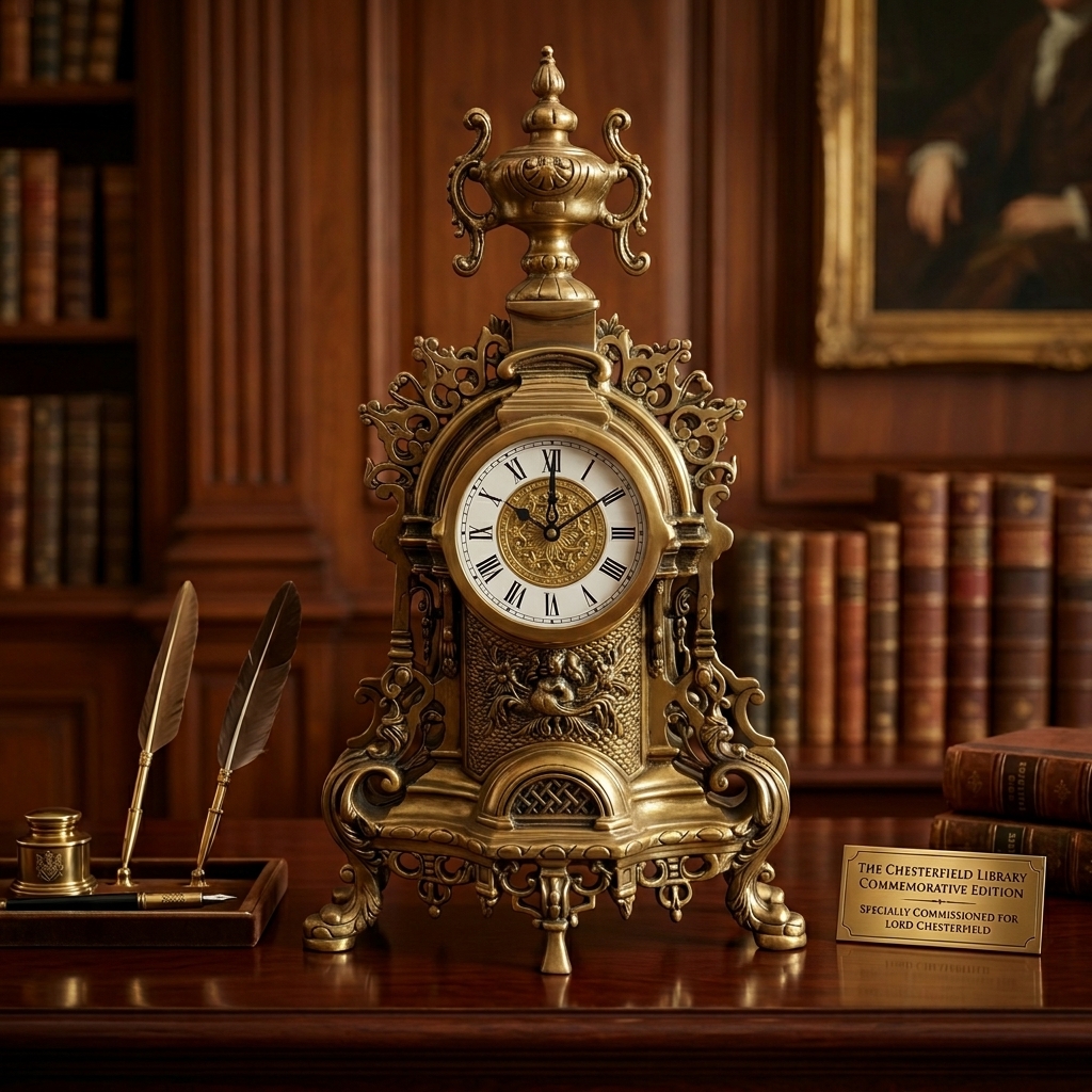 Brass Table Clock with Roman Dial view 3 - handcrafted furniture detail