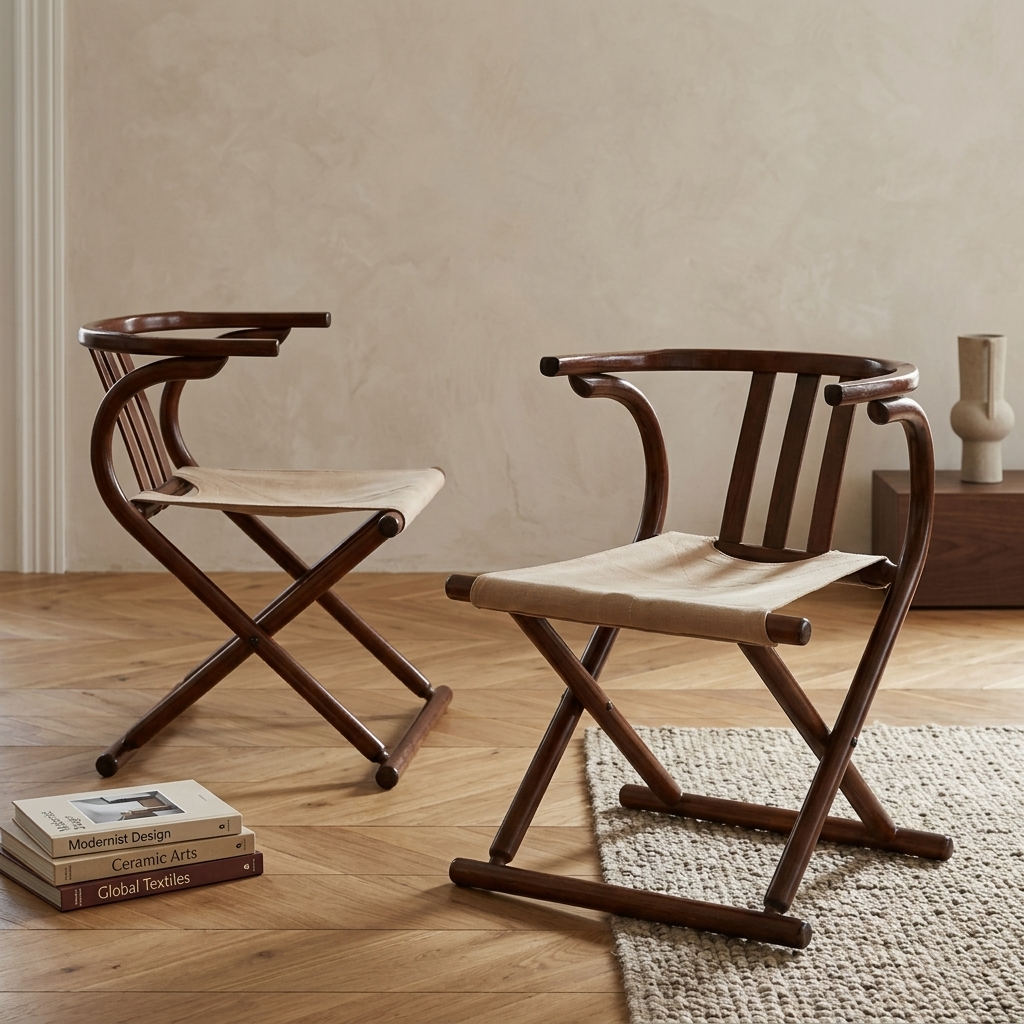 Hans Wegner Style Folding Chair (or Mid-Century Modern Walnut Folding Accent Chair) view 3 - handcrafted furniture detail