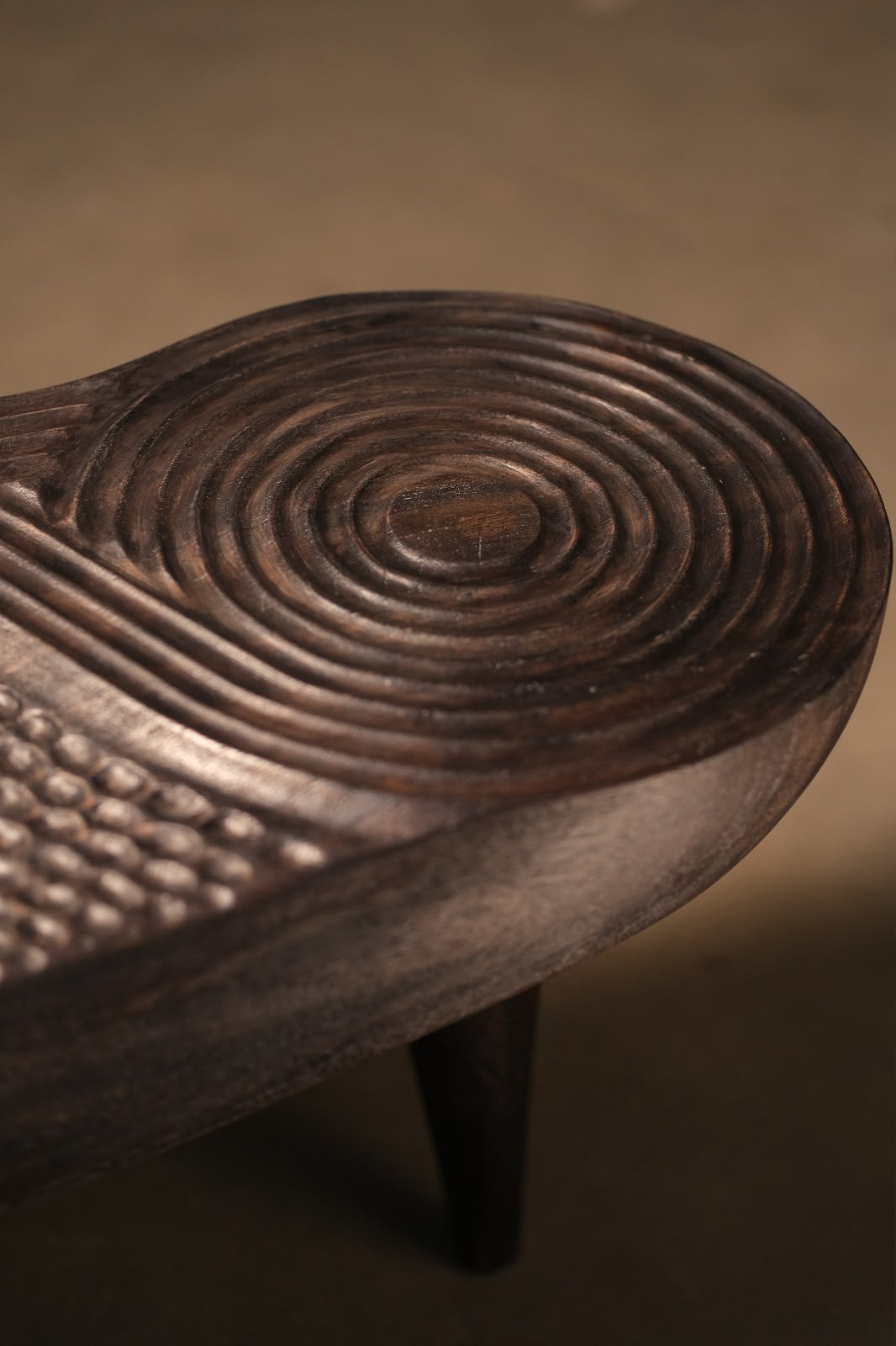 Single Piece wood - Hand Carved Scorched Rich TeakWood Organic Table view 4 - handcrafted furniture detail