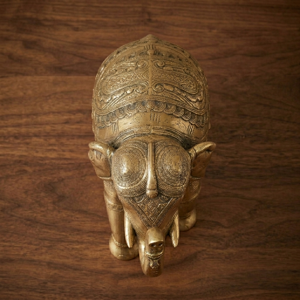 Brass Royal Elephant Sculpture view 2 - handcrafted furniture detail
