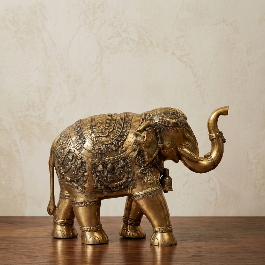Brass Royal Elephant Sculpture - premium handcrafted Indian furniture, A beautifully handcrafted brass elephant sculpture featuring