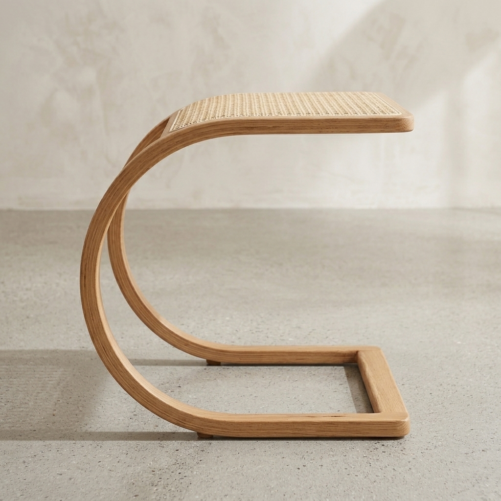 Curva C-Shaped Woven Cane Side Table view 3 - handcrafted furniture detail