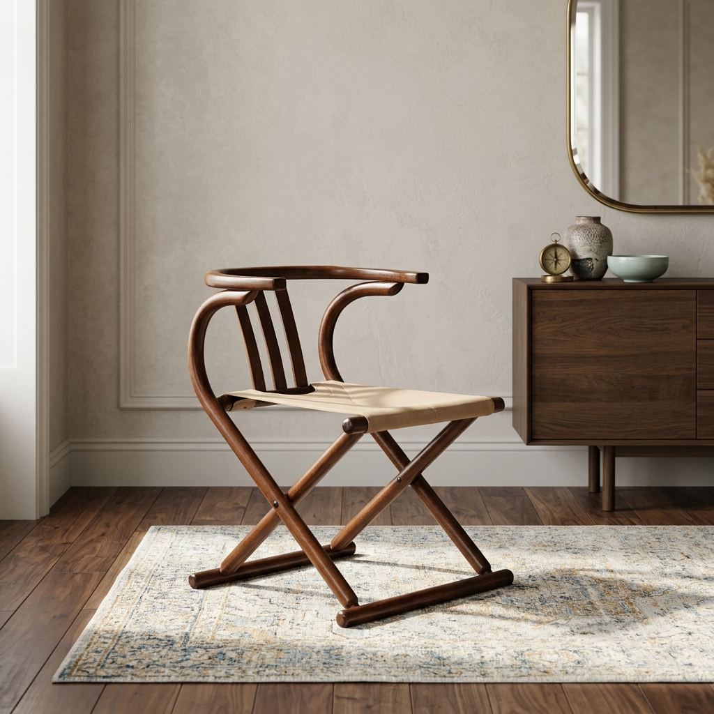 Hans Wegner Style Folding Chair (or Mid-Century Modern Walnut Folding Accent Chair) - premium handcrafted Indian furniture, A masterfully crafted mid-century modern style folding accen